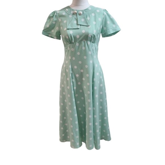 Hell Bunny "Madden" Polka Dot Dress in Mint Green and White, Size S - Picture 3 of 12